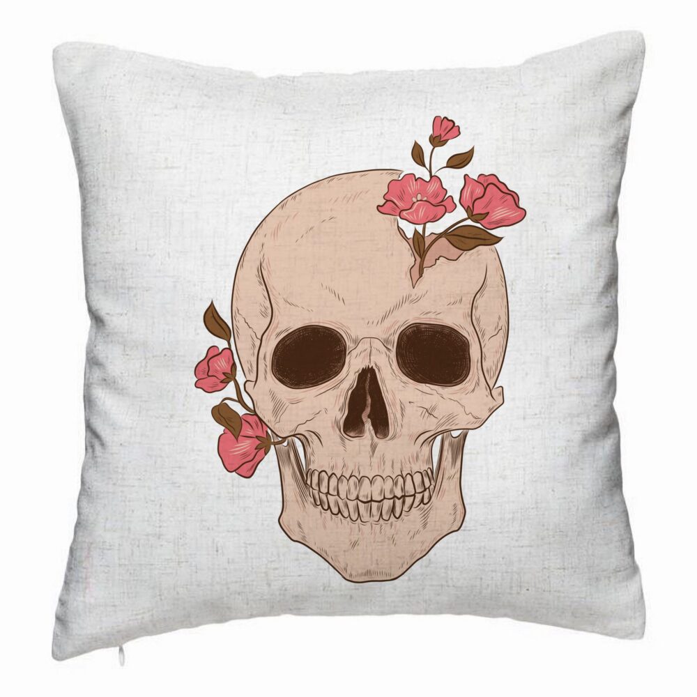 Perna Decorativa, Model Skull Rose Art, 40x40 cm, Alb Murdar, Husa Detasabila, Burduf 5 Perna Decorativa
