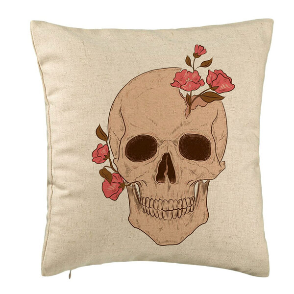 Perna Decorativa, Model Skull Rose Art, 40x40 cm, Bej, Husa Detasabila, Burduf 5 Perna Decorativa
