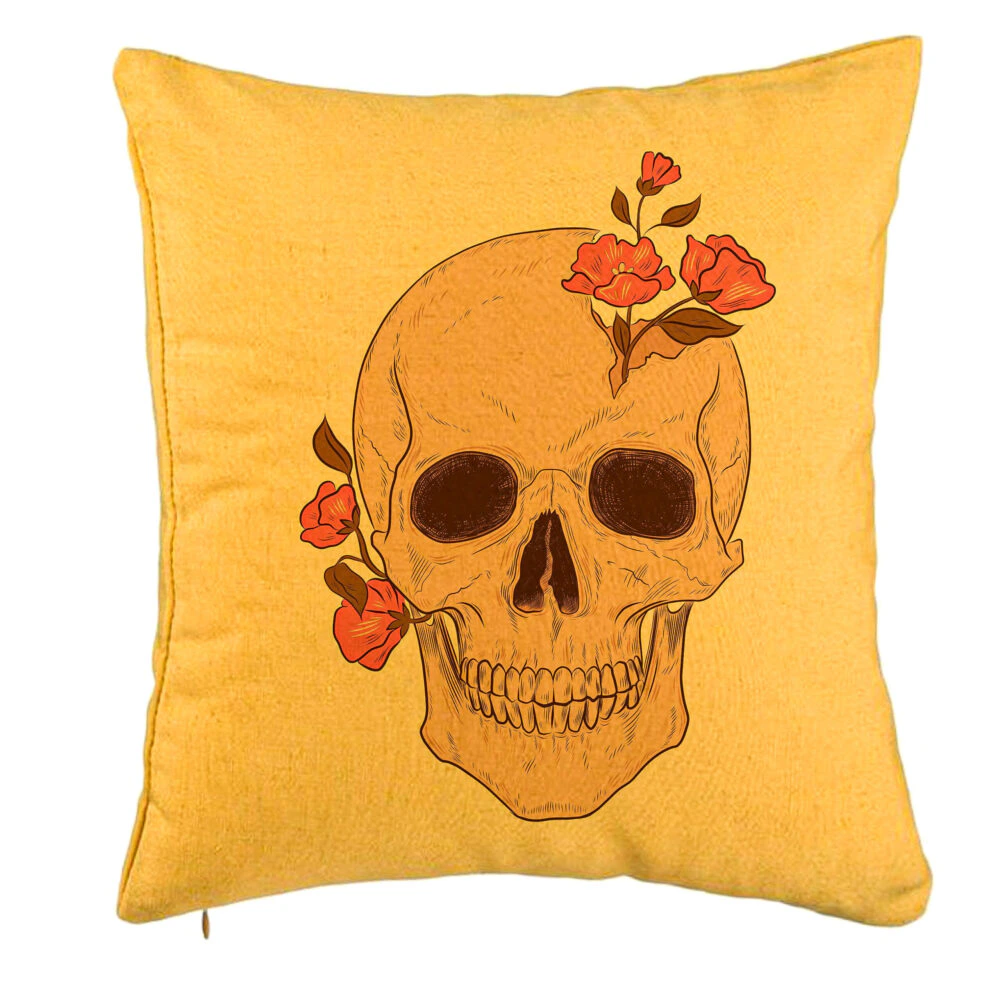 Perna Decorativa, Model Skull Rose Art, 40x40 cm, Galben, Husa Detasabila, Burduf 5 Perna Decorativa