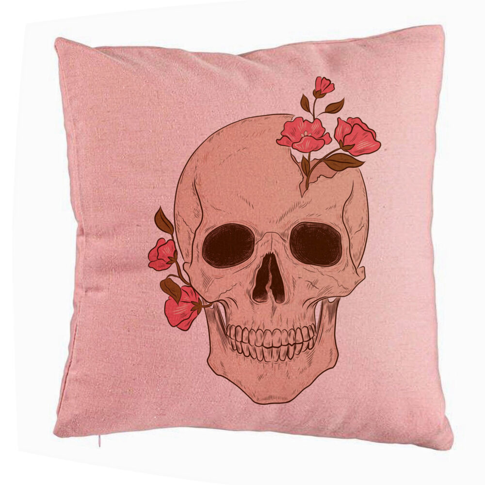 Perna Decorativa, Model Skull Rose Art, 40x40 cm, Roz, Husa Detasabila, Burduf 5 Perna Decorativa