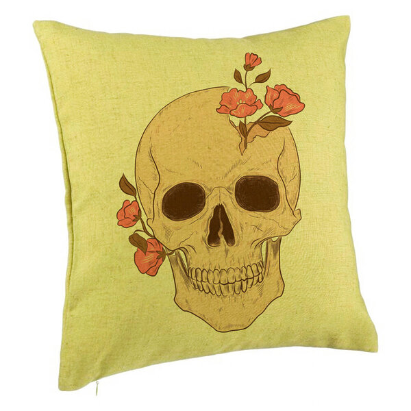 Perna Decorativa, Model Skull Rose Art, 40x40 cm, Verde, Husa Detasabila, Burduf 5 Perna Decorativa