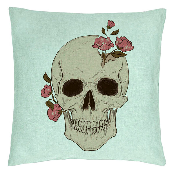 Perna Decorativa, Model Skull Rose Art, 40x40 cm, Verde Menta, Husa Detasabila, Burduf 15 Perna Decorativa