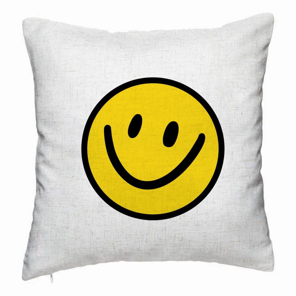 Perna Decorativa, Model Smiley Face 2, 40x40 cm, Alb Murdar, Husa Detasabila, Burduf 5 Perna Decorativa