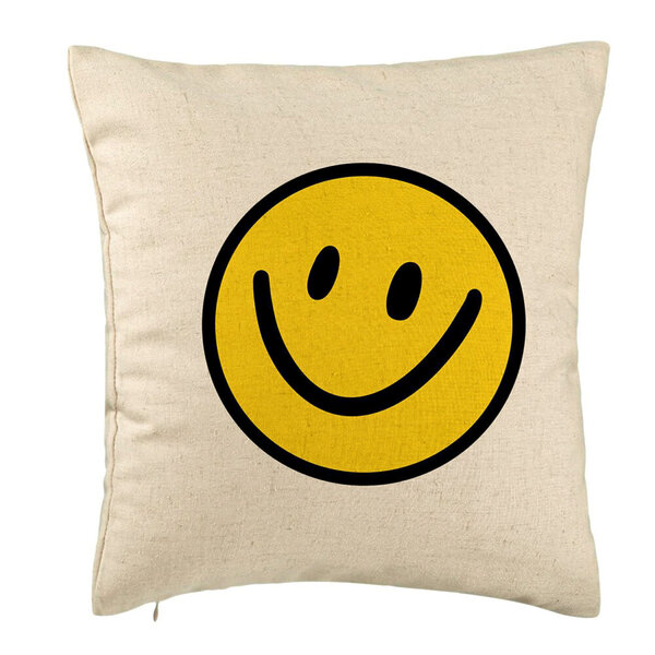 Perna Decorativa, Model Smiley Face 2, 40x40 cm, Bej, Husa Detasabila, Burduf 5 Perna Decorativa