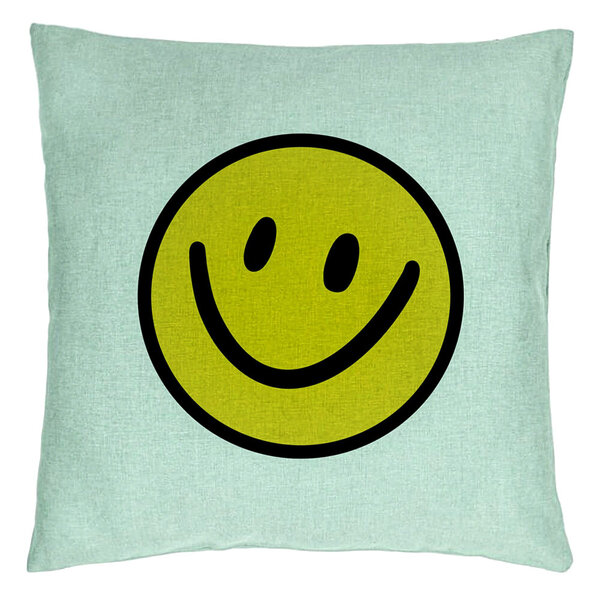Perna Decorativa, Model Smiley Face 2, 40x40 cm, Verde Menta, Husa Detasabila, Burduf 15 Perna Decorativa