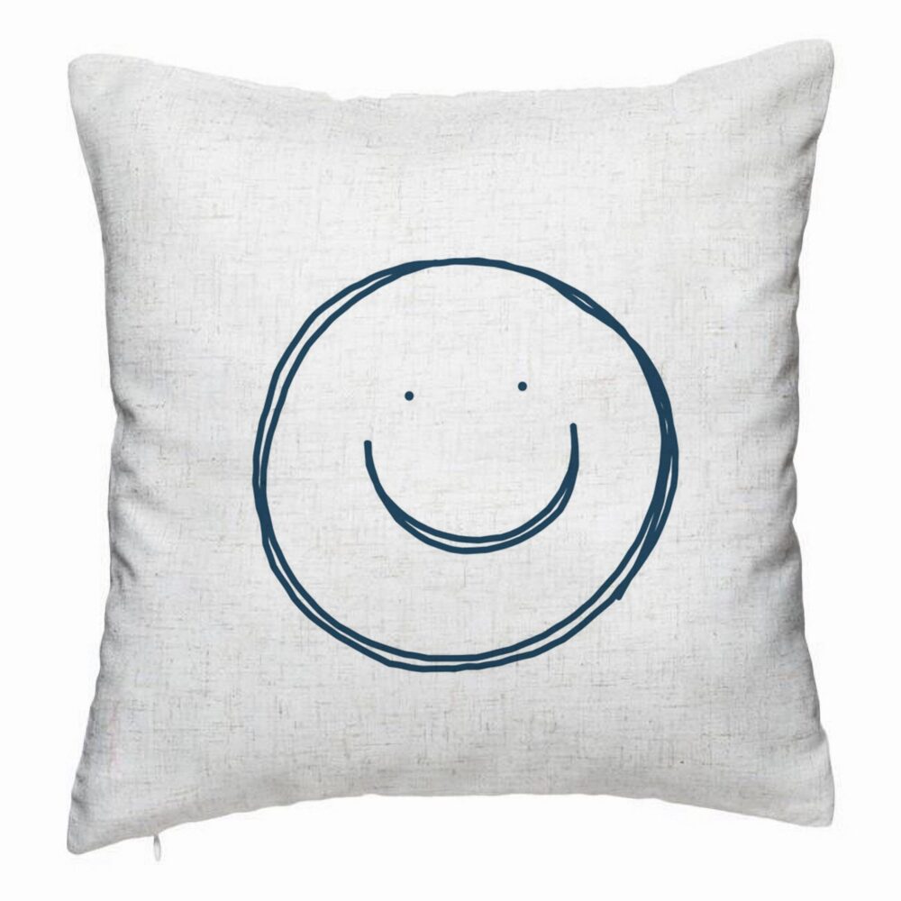 Perna Decorativa, Model Smiley Face, 40x40 cm, Alb Murdar, Husa Detasabila, Burduf 5 Perna Decorativa