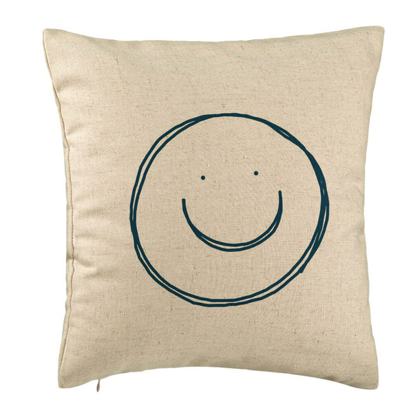 Perna Decorativa, Model Smiley Face, 40x40 cm, Bej, Husa Detasabila, Burduf 5 Perna Decorativa