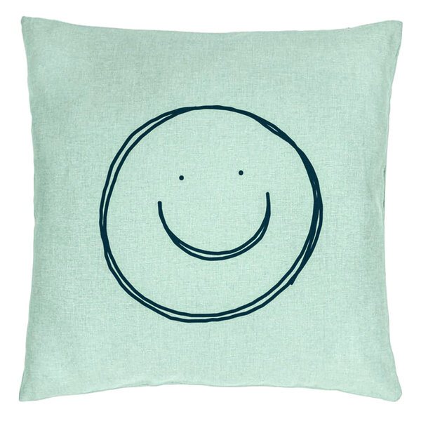 Perna Decorativa, Model Smiley Face, 40x40 cm, Verde Menta, Husa Detasabila, Burduf 15 Perna Decorativa