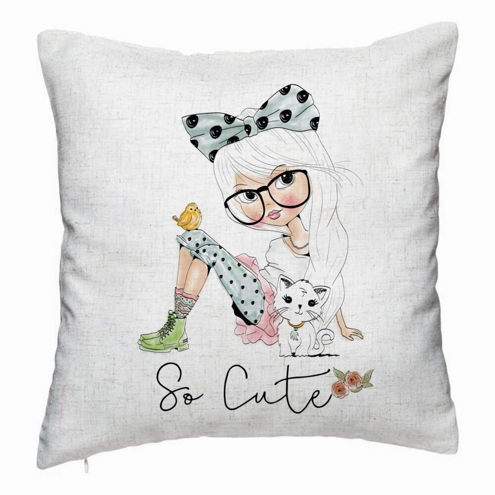 Perna Decorativa, Model So Cute, 40x40 cm, Alb Murdar, Husa Detasabila, Burduf 5 Perna Decorativa