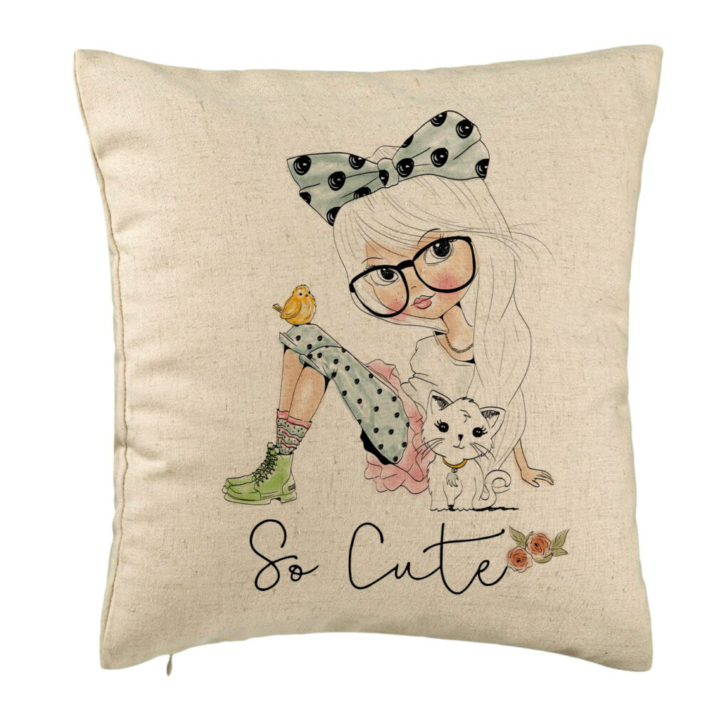 Perna Decorativa, Model So Cute, 40x40 cm, Bej, Husa Detasabila, Burduf 5 Perna Decorativa