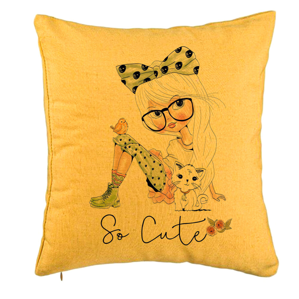 Perna Decorativa, Model So Cute, 40x40 cm, Galben, Husa Detasabila, Burduf 5 Perna Decorativa