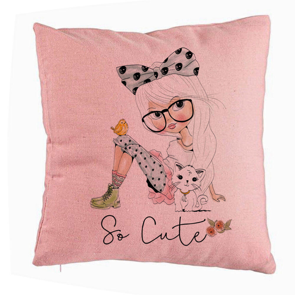 Perna Decorativa, Model So Cute, 40x40 cm, Roz, Husa Detasabila, Burduf 5 Perna Decorativa