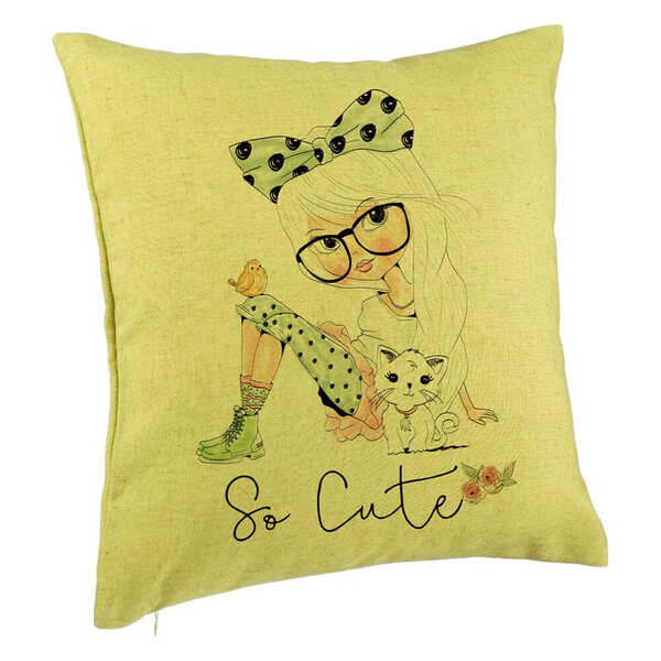 Perna Decorativa, Model So Cute, 40x40 cm, Verde, Husa Detasabila, Burduf 5 Perna Decorativa
