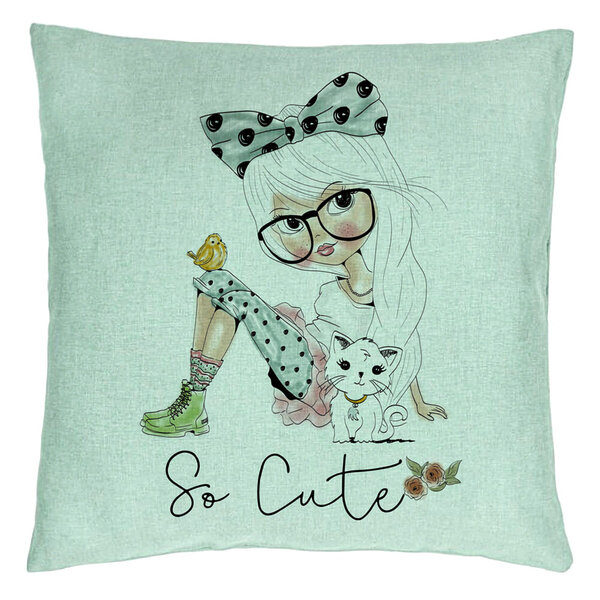 Perna Decorativa, Model So Cute, 40x40 cm, Verde Menta, Husa Detasabila, Burduf 15 Perna Decorativa