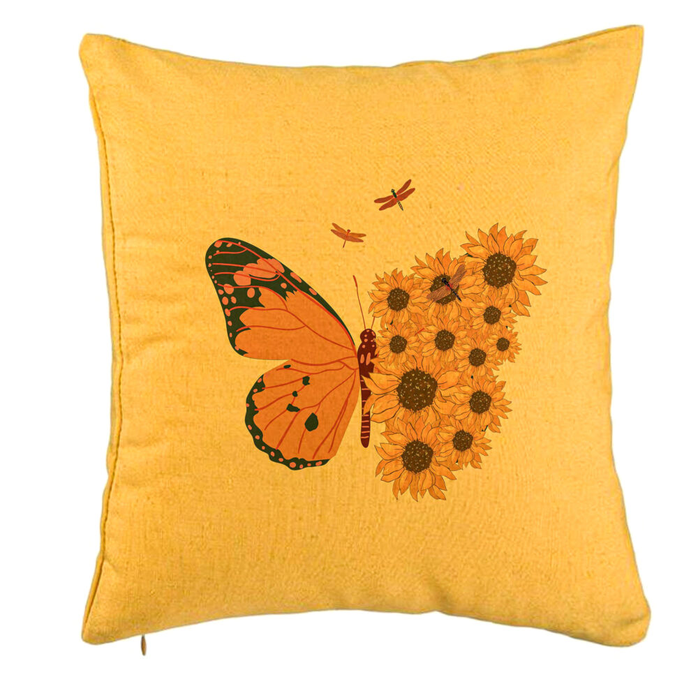 Perna Decorativa, Model SunFlower Butterfly, 40x40 cm, Galben, Husa Detasabila, Burduf 5 Perna Decorativa