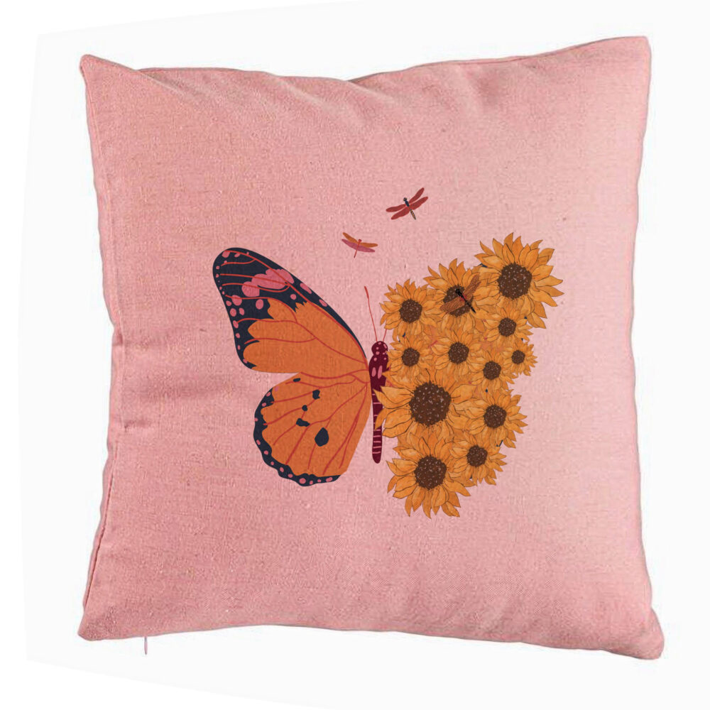 Perna Decorativa, Model SunFlower Butterfly, 40x40 cm, Roz, Husa Detasabila, Burduf 5 Perna Decorativa