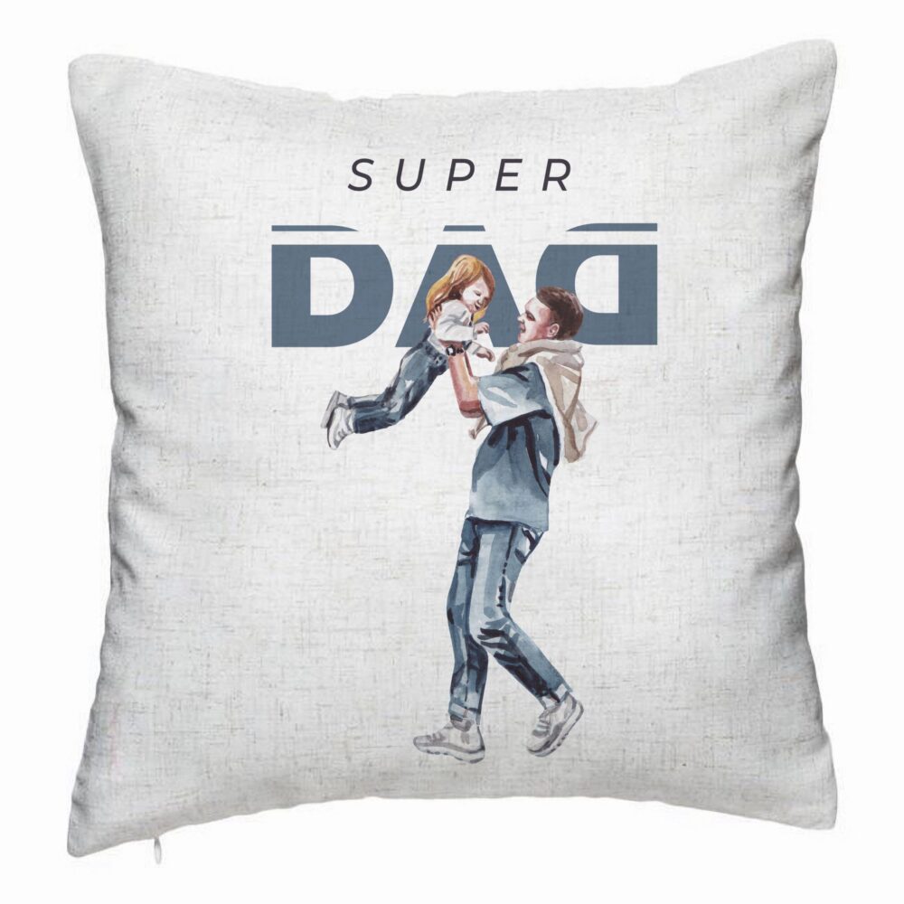 Perna Decorativa, Model Super Dad, 40x40 cm, Alb Murdar, Husa Detasabila, Burduf 5 Perna Decorativa