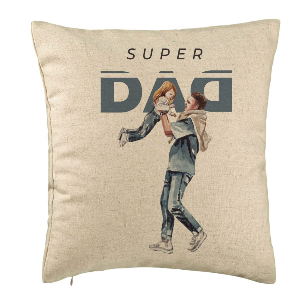 Perna Decorativa, Model Super Dad, 40x40 cm, Bej, Husa Detasabila, Burduf 5 Perna Decorativa