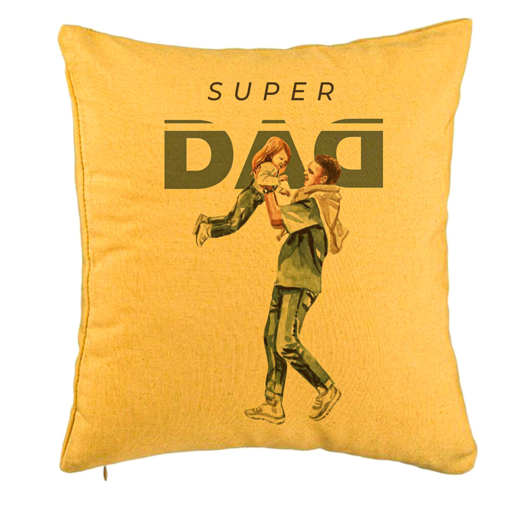 Perna Decorativa, Model Super Dad, 40x40 cm, Galben, Husa Detasabila, Burduf 5 Perna Decorativa