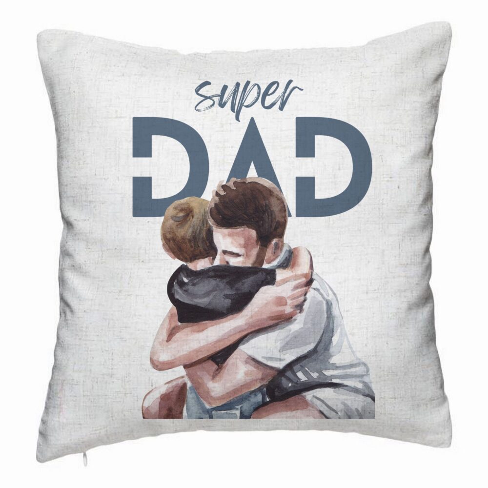 Perna Decorativa, Model Super Dad Baieti, 40x40 cm, Alb Murdar, Husa Detasabila, Burduf 5 Perna Decorativa