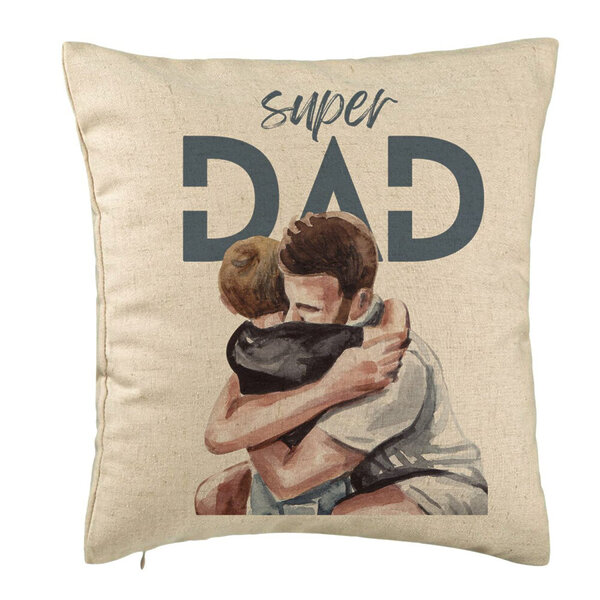 Perna Decorativa, Model Super Dad Baieti, 40x40 cm, Bej, Husa Detasabila, Burduf 5 Perna Decorativa