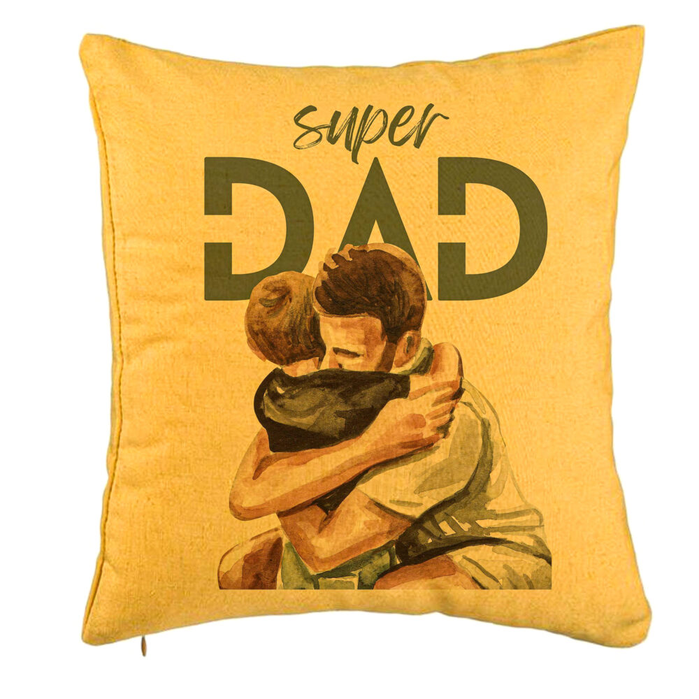 Perna Decorativa, Model Super Dad Baieti, 40x40 cm, Galben, Husa Detasabila, Burduf 5 Perna Decorativa