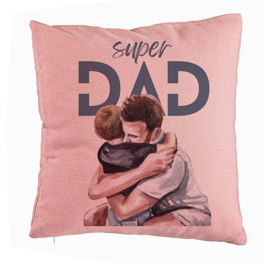 Perna Decorativa, Model Super Dad Baieti, 40x40 cm, Roz, Husa Detasabila, Burduf 5 Perna Decorativa