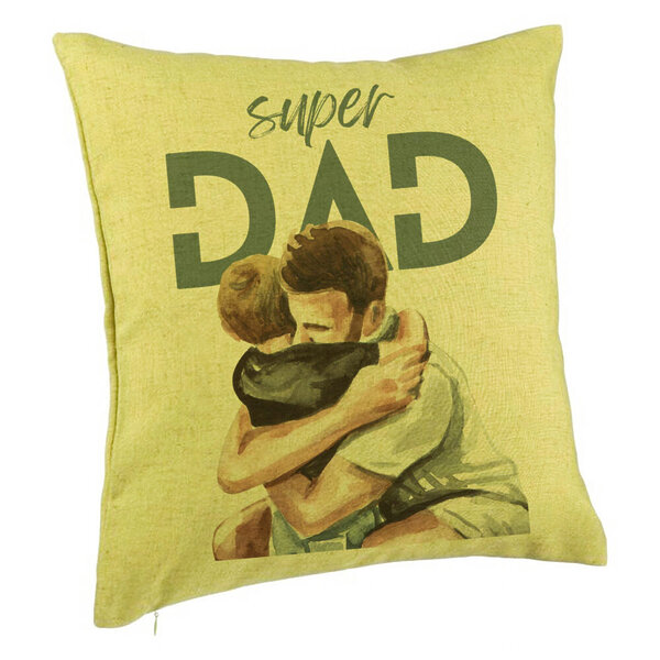 Perna Decorativa, Model Super Dad Baieti, 40x40 cm, Verde, Husa Detasabila, Burduf 5 Perna Decorativa