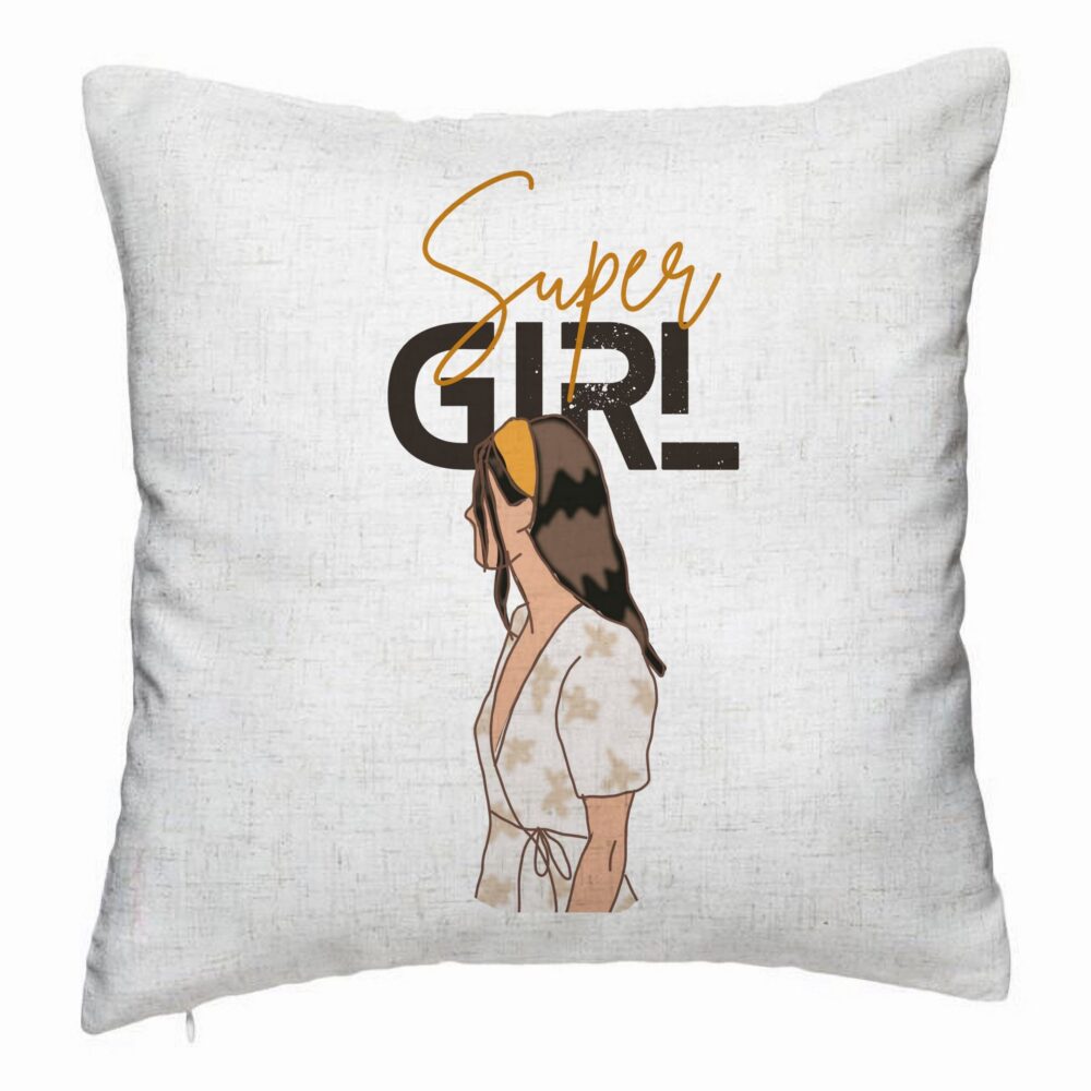 Perna Decorativa, Model Super Girl, 40x40 cm, Alb Murdar, Husa Detasabila, Burduf 5 Perna Decorativa