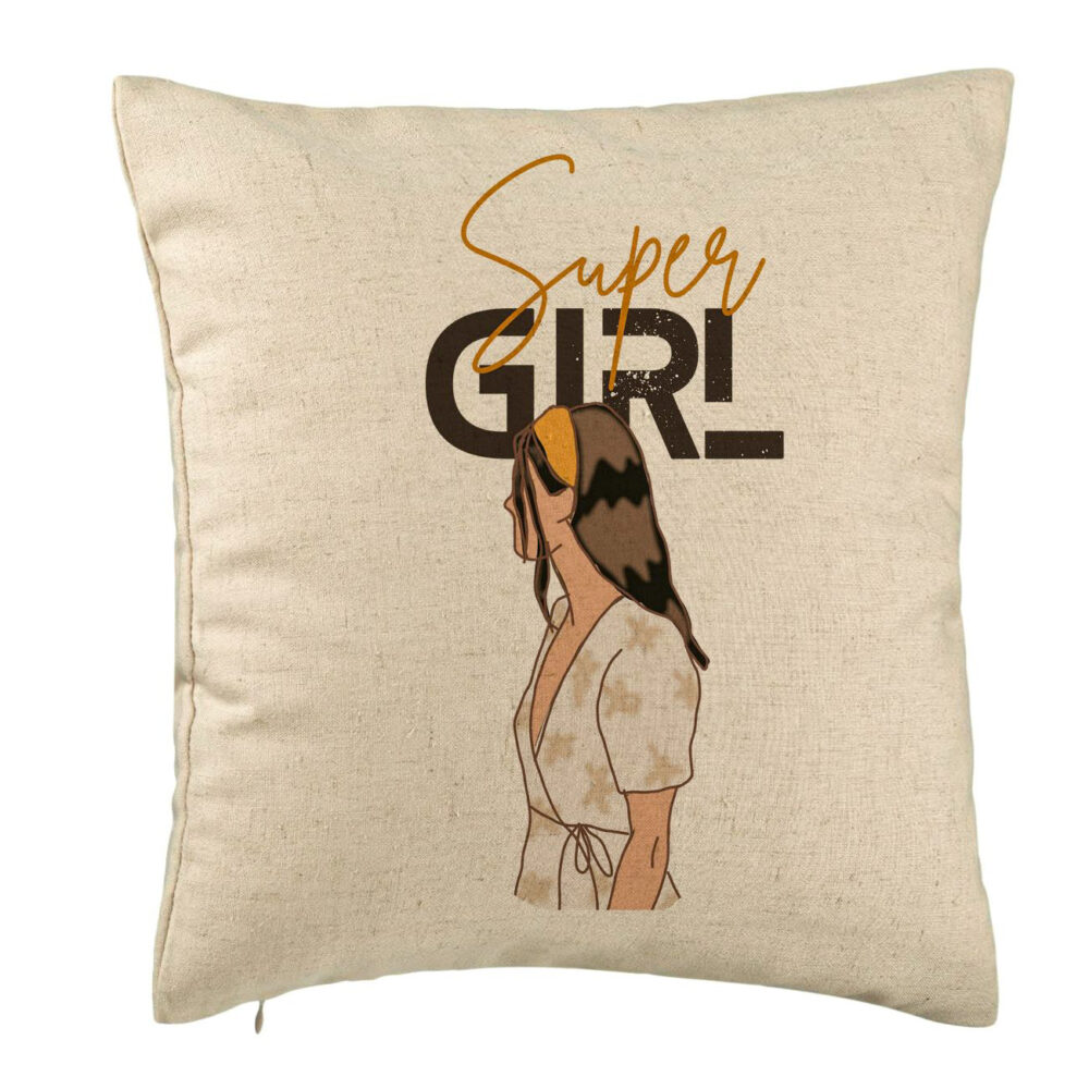 Perna Decorativa, Model Super Girl, 40x40 cm, Bej, Husa Detasabila, Burduf 5 Perna Decorativa