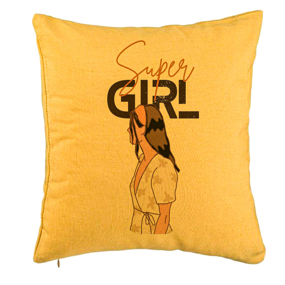 Perna Decorativa, Model Super Girl, 40x40 cm, Galben, Husa Detasabila, Burduf 5 Perna Decorativa