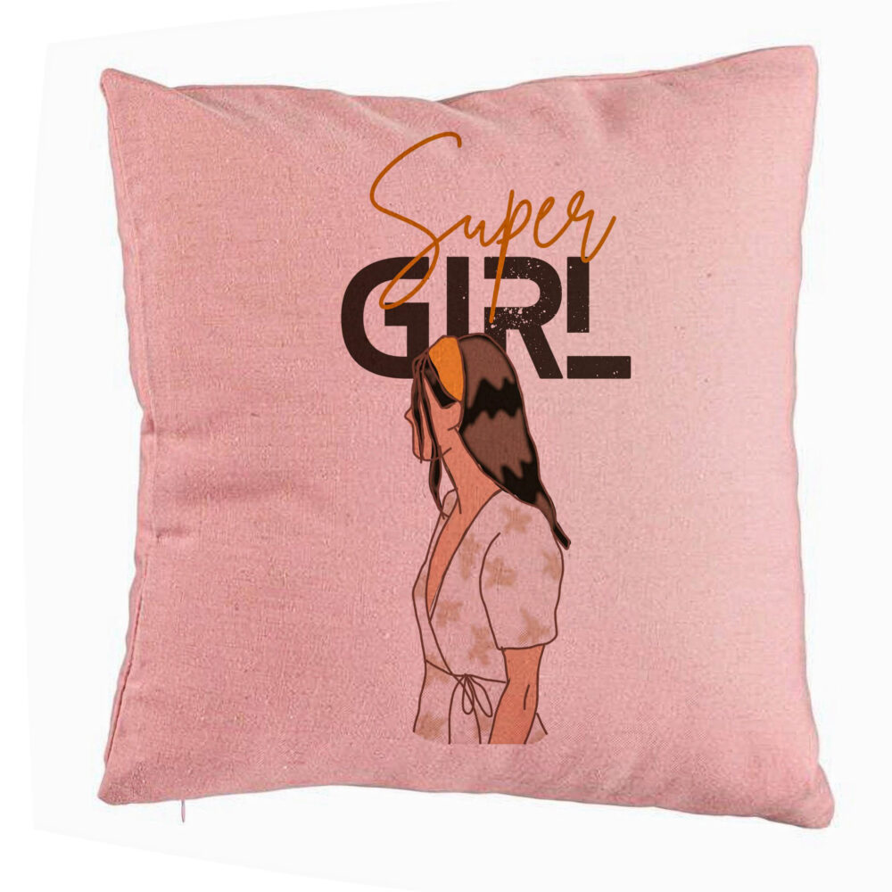 Perna Decorativa, Model Super Girl, 40x40 cm, Roz, Husa Detasabila, Burduf 5 Perna Decorativa
