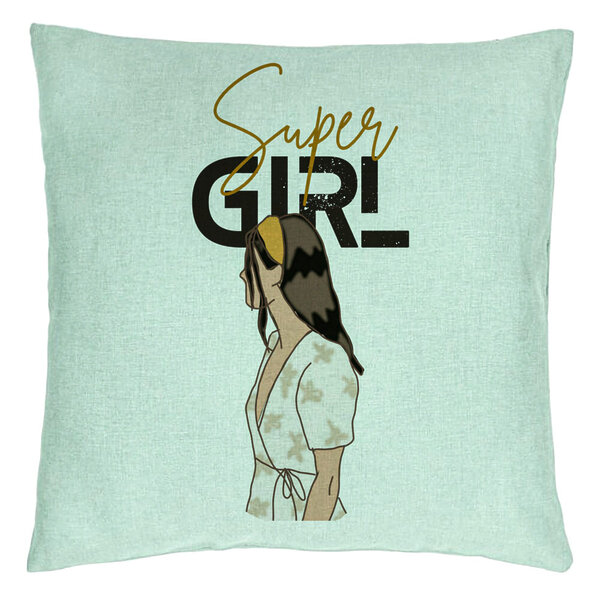 Perna Decorativa, Model Super Girl, 40x40 cm, Verde Menta, Husa Detasabila, Burduf 15 Perna Decorativa