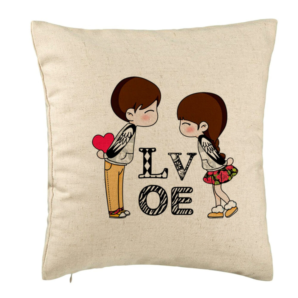 Perna Decorativa, Model Super Love, 40x40 cm, Bej, Husa Detasabila, Burduf 5 Perna Decorativa