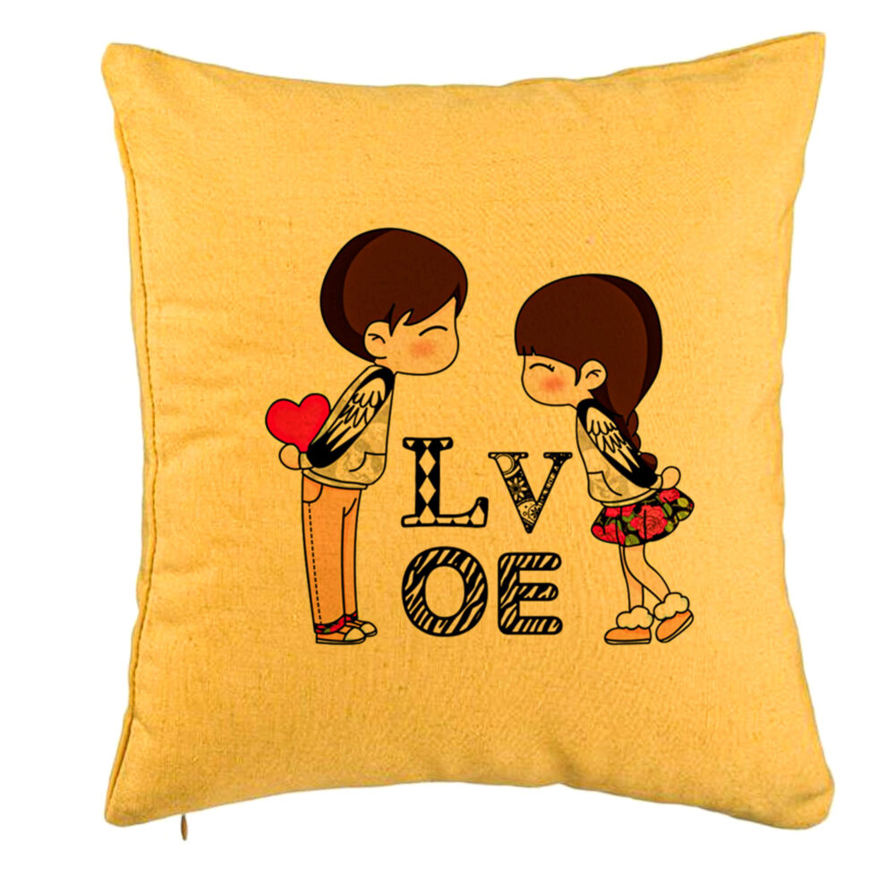 Perna Decorativa, Model Super Love, 40x40 cm, Galben, Husa Detasabila, Burduf 5 Perna Decorativa