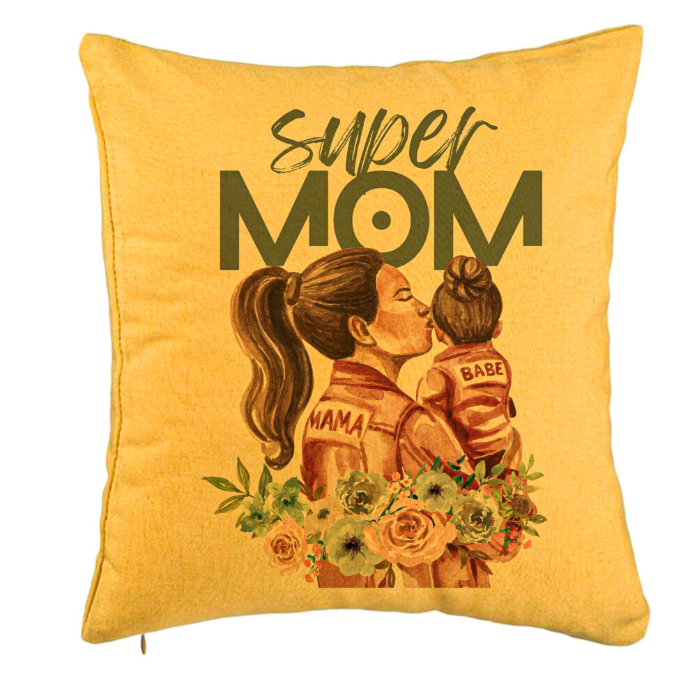 Perna Decorativa, Model Super MOM Babe, 40x40 cm, Galben, Husa Detasabila, Burduf 5 Perna Decorativa