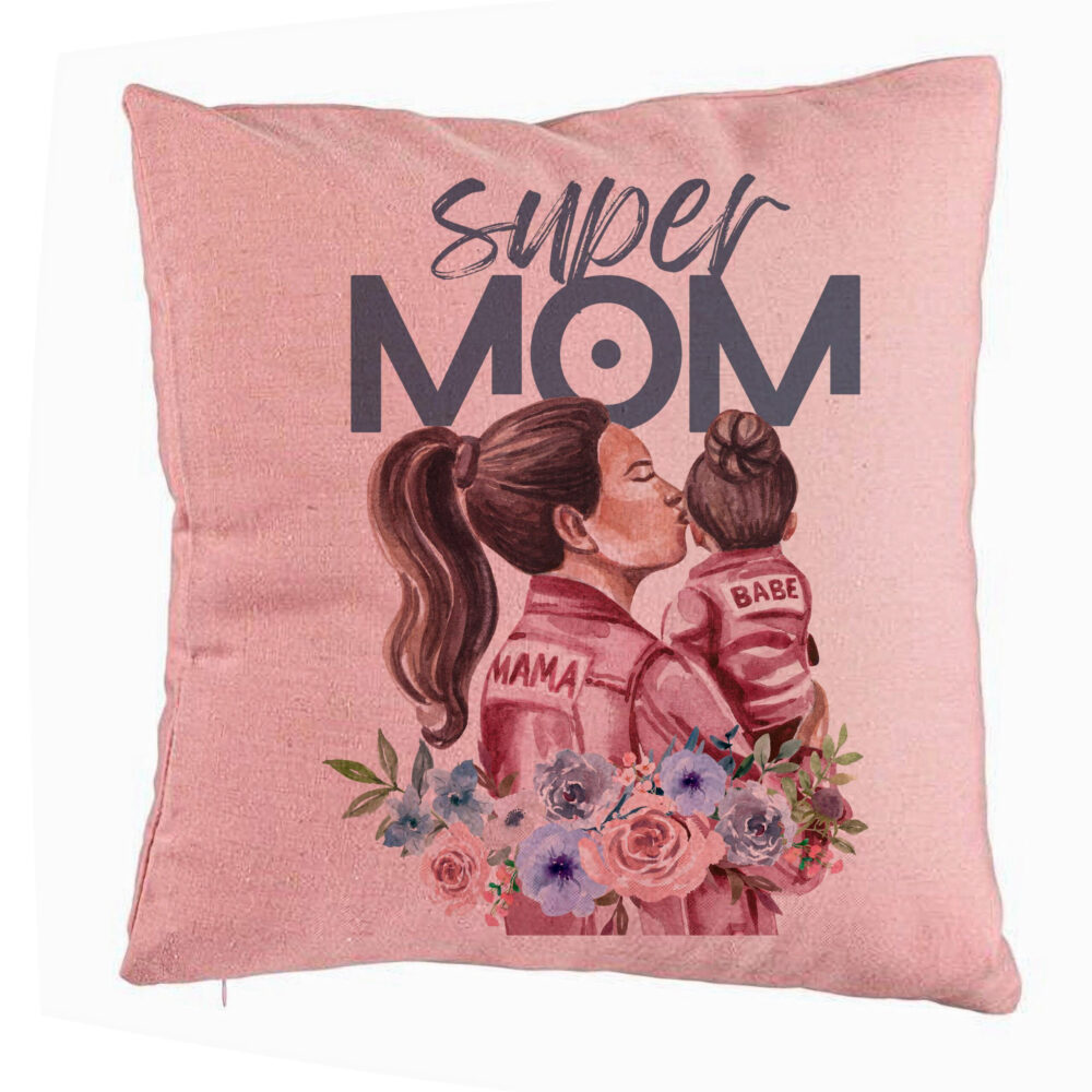 Perna Decorativa, Model Super MOM Babe, 40x40 cm, Roz, Husa Detasabila, Burduf 5 Perna Decorativa