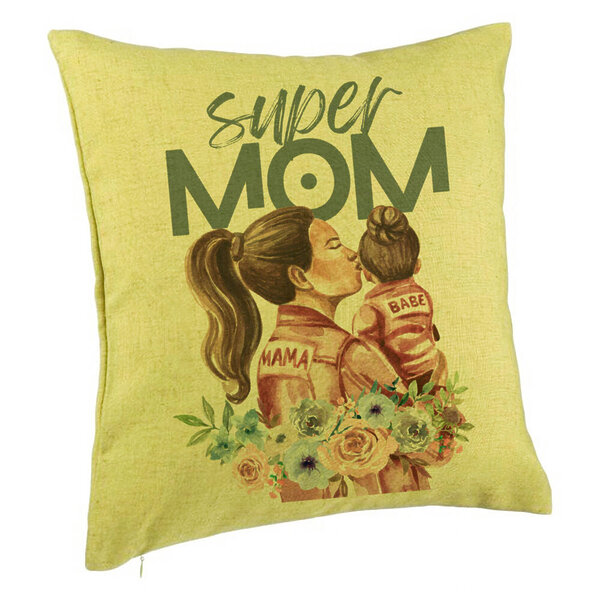 Perna Decorativa, Model Super MOM Babe, 40x40 cm, Verde, Husa Detasabila, Burduf 5 Perna Decorativa