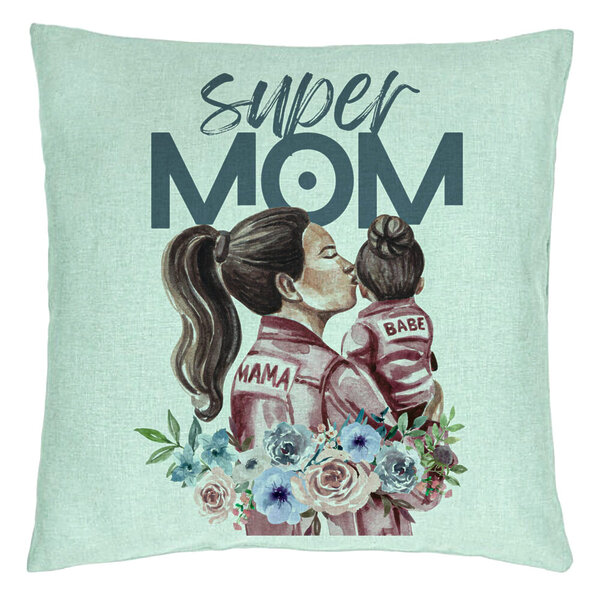 Perna Decorativa, Model Super MOM Babe, 40x40 cm, Verde Menta, Husa Detasabila, Burduf 15 Perna Decorativa