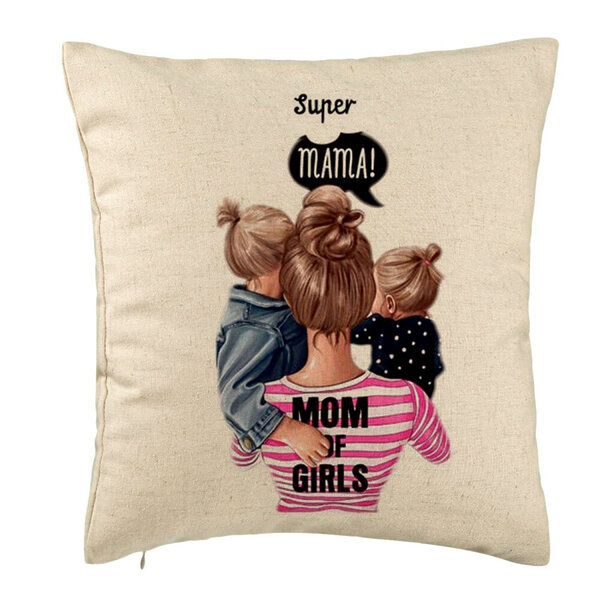 Perna Decorativa, Model Super Mama, 40x40 cm, Bej, Husa Detasabila, Burduf 5 Perna Decorativa