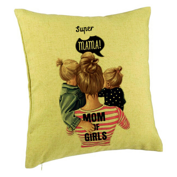 Perna Decorativa, Model Super Mama, 40x40 cm, Verde, Husa Detasabila, Burduf 5 Perna Decorativa
