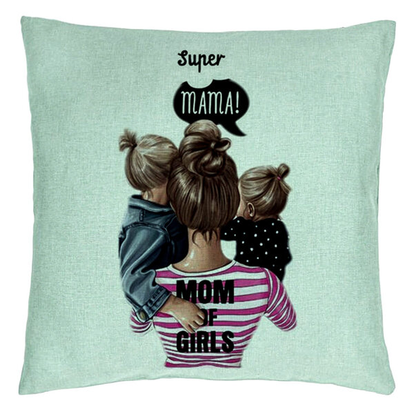 Perna Decorativa, Model Super Mama, 40x40 cm, Verde Menta, Husa Detasabila, Burduf 15 Perna Decorativa