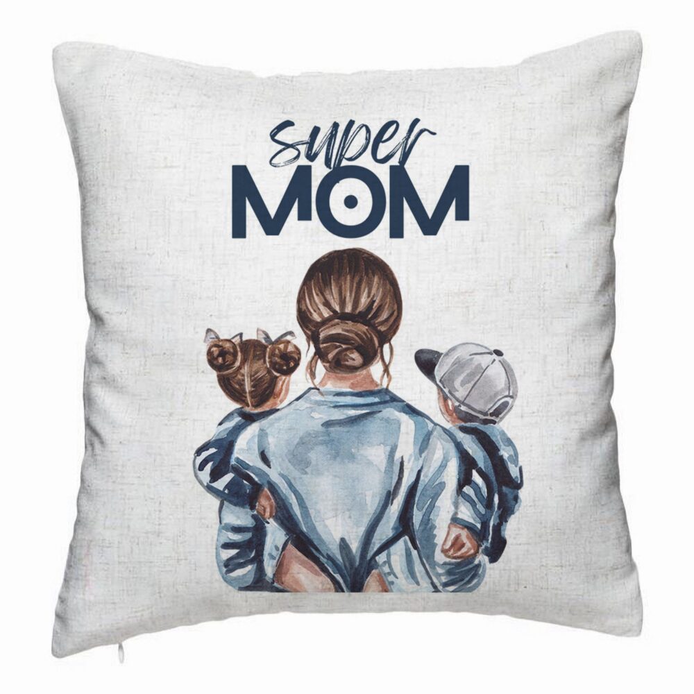 Perna Decorativa, Model Super Mom, 40x40 cm, Alb Murdar, Husa Detasabila, Burduf 5 Perna Decorativa