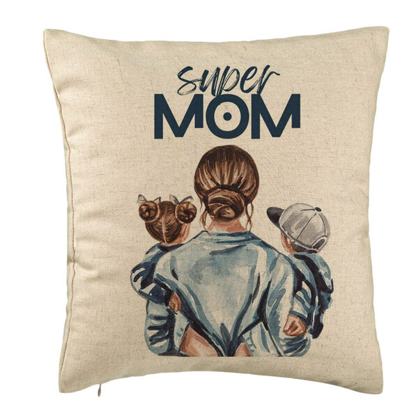Perna Decorativa, Model Super Mom, 40x40 cm, Bej, Husa Detasabila, Burduf 5 Perna Decorativa