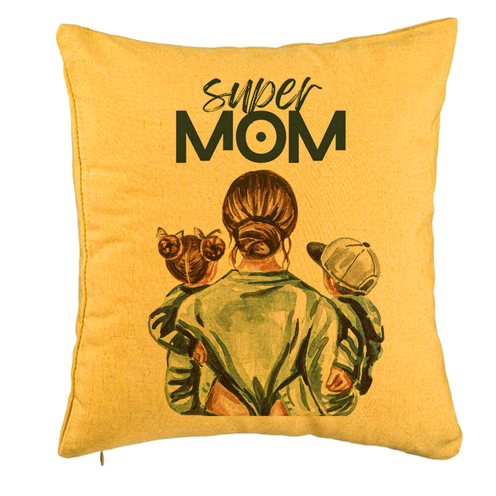 Perna Decorativa, Model Super Mom, 40x40 cm, Galben, Husa Detasabila, Burduf 5 Perna Decorativa