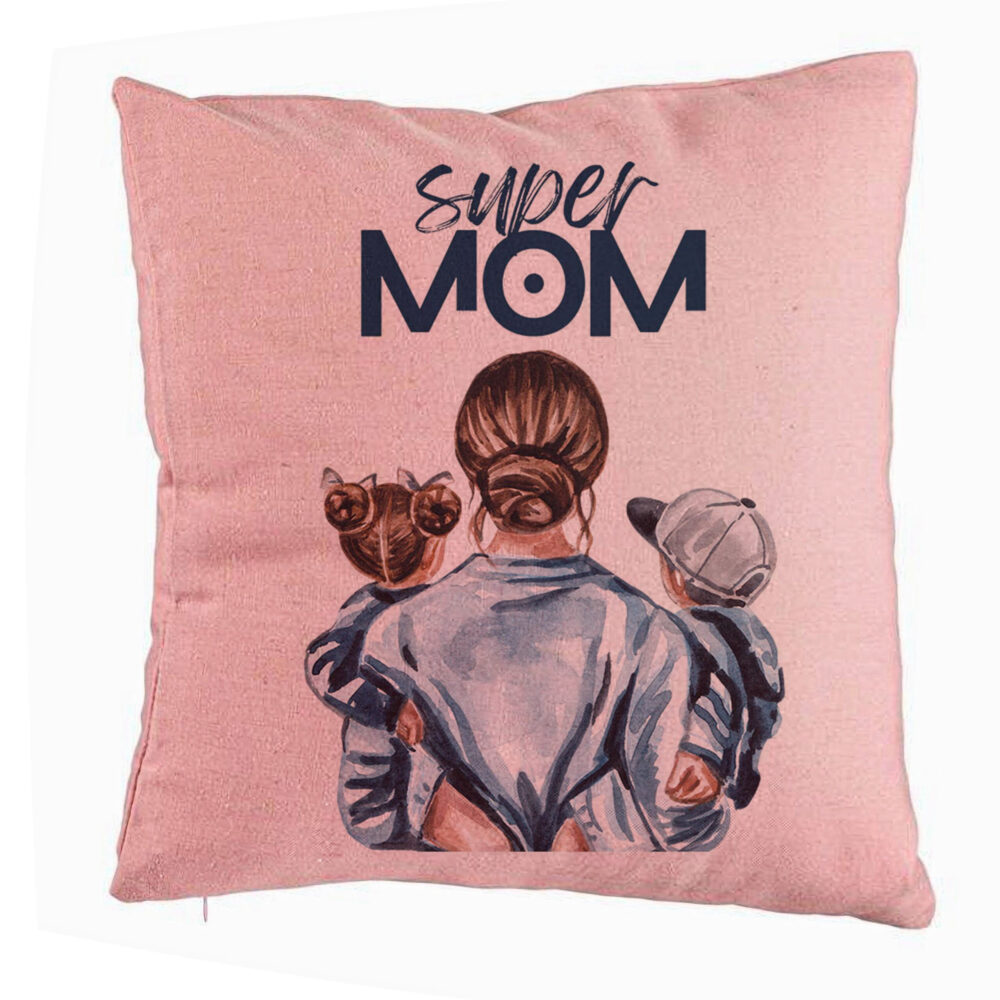 Perna Decorativa, Model Super Mom, 40x40 cm, Roz, Husa Detasabila, Burduf 5 Perna Decorativa