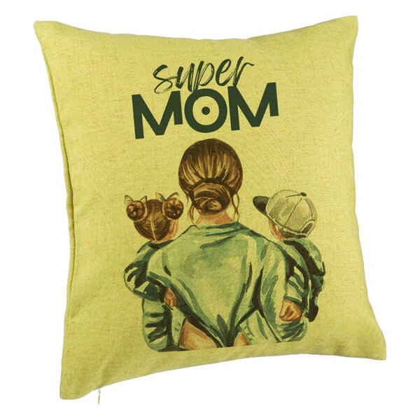 Perna Decorativa, Model Super Mom, 40x40 cm, Verde, Husa Detasabila, Burduf 5 Perna Decorativa