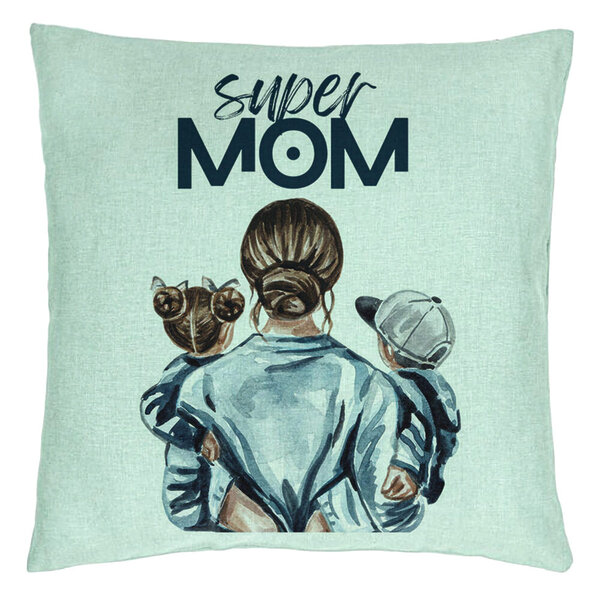 Perna Decorativa, Model Super Mom, 40x40 cm, Verde Menta, Husa Detasabila, Burduf 15 Perna Decorativa