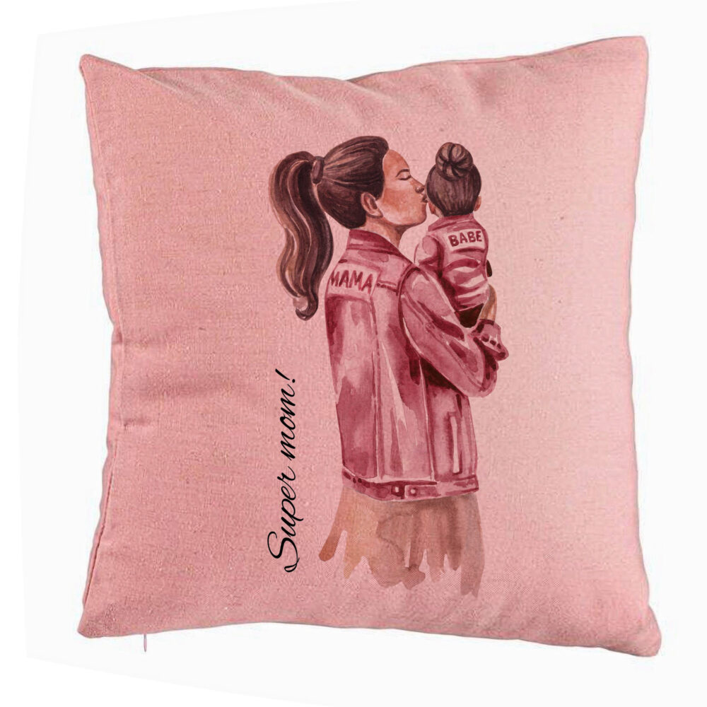 Perna Decorativa, Model Super Mom & Babe, 40x40 cm, Roz, Husa Detasabila, Burduf 5 Perna Decorativa