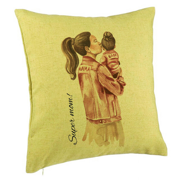 Perna Decorativa, Model Super Mom & Babe, 40x40 cm, Verde, Husa Detasabila, Burduf 5 Perna Decorativa